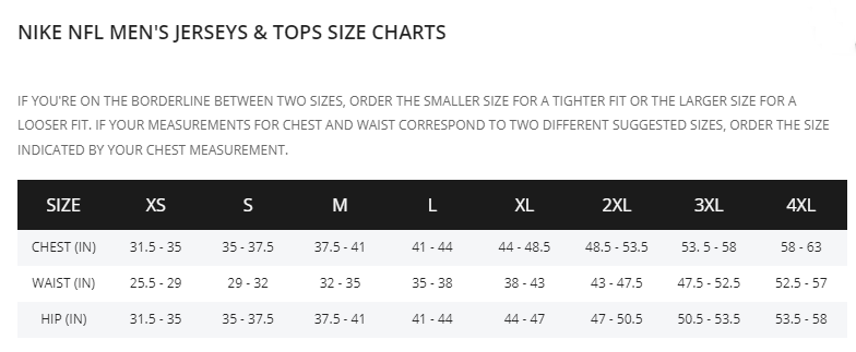 Size Chart – Detroit Lions Shop